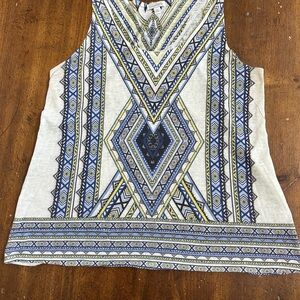 Charming Charlie Cream Tank Top with Blue and Yellow Geometric Print